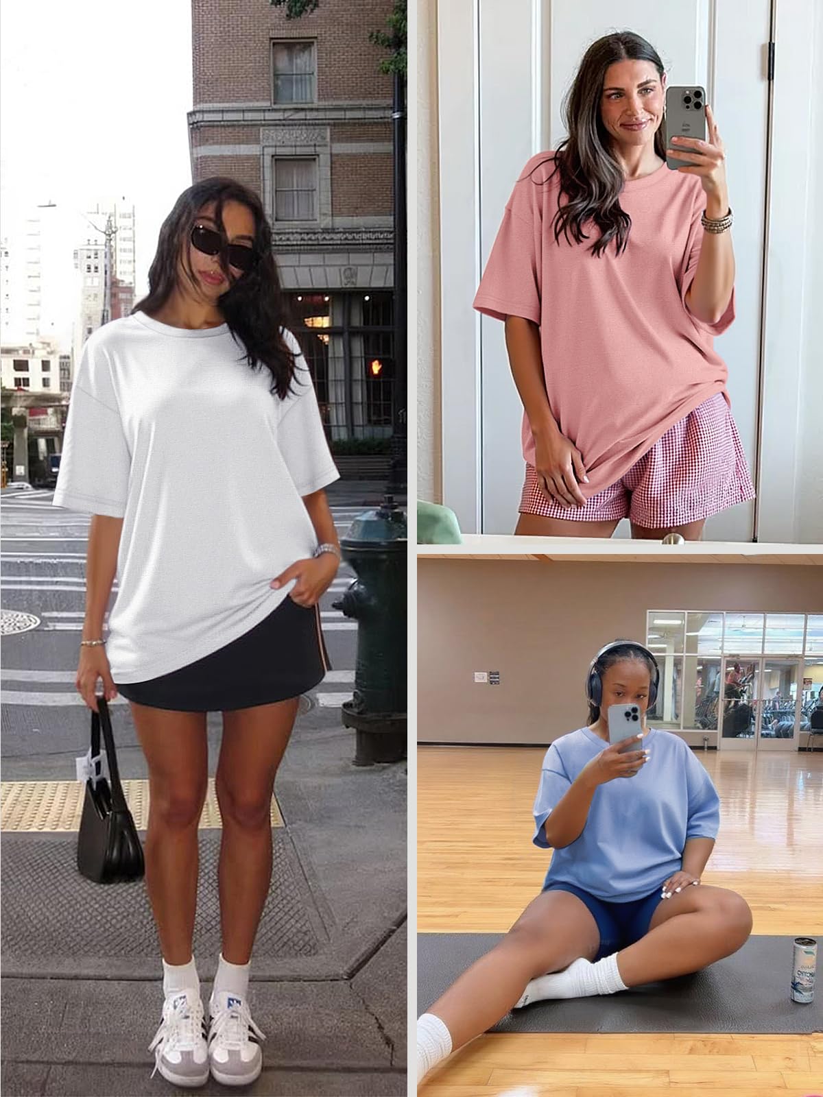 ATHMILE Womens Oversized T Shirts Loose Fit Crewneck Short Sleeve Tops Summer Casual Blouse Y2K 2025 Basic Tee Beach Black