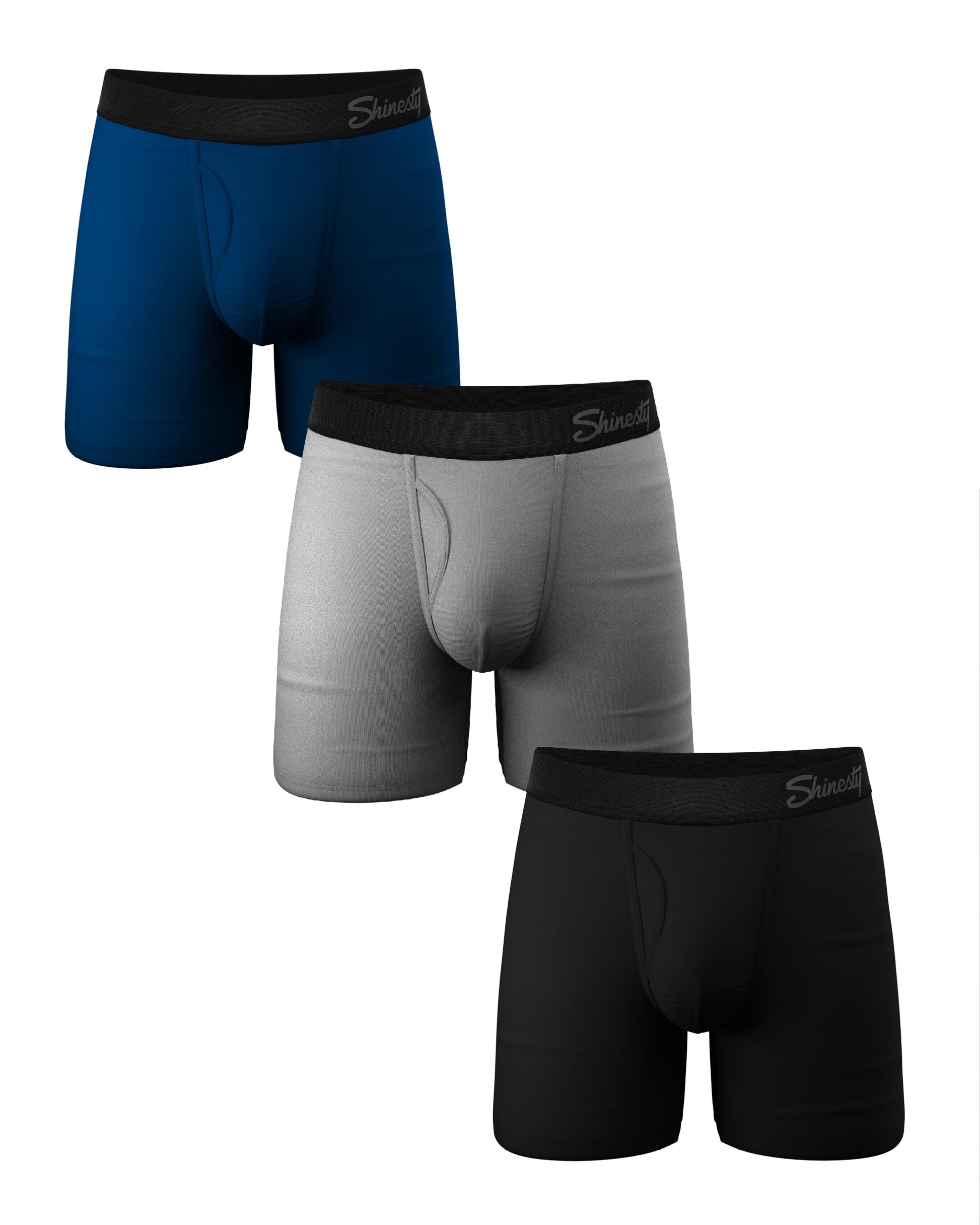 Shinesty Hammock Support Mens Underwear | Boxer Briefs Men with Fly | US XL 3 Pack Black/Grey/Navy