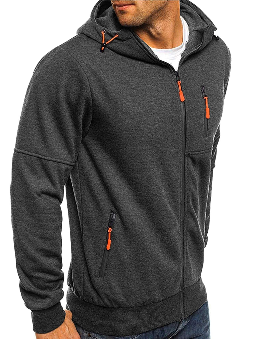 Riskrole Men's Zip Up Fleece Hoodie Lightweight Sweatshirt Long Sleeve Sports Hooded Jacket with Zipper Pockets Dark Grey