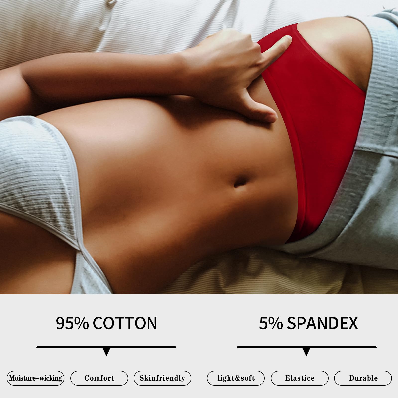 Eiggam Women Cotton Underwear Soft Stretch Comfy Bikini Underwear Full Coverage no show panties for women seamless Mid Waist underwear packs woman (L)