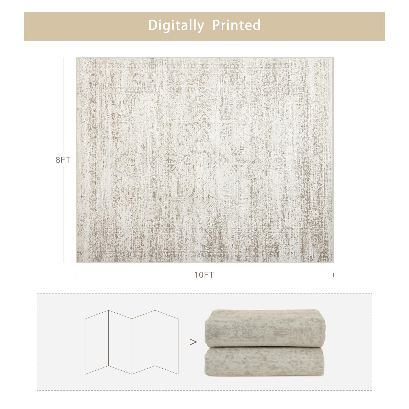 Srugn Washable Rugs 8x10 Area Rugs for Living Room,Rugs for Bedroom,Large Carpets,Ultra Soft Faux Wool Retro Dining Room Rug,Non Slip&Non-Shedding Low Pile Vintage Print Rug for Home Office Decor