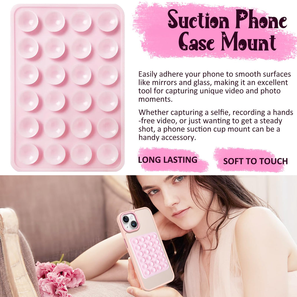 LvShuLiangPin Anteel Silicone Suction Phone Case Mount, Silicon Adhesive Phone Accessory for Smartphones, Hands-Free Mirror Shower Phone Holder for Selfies, Tiktok Videos (Light Pink)