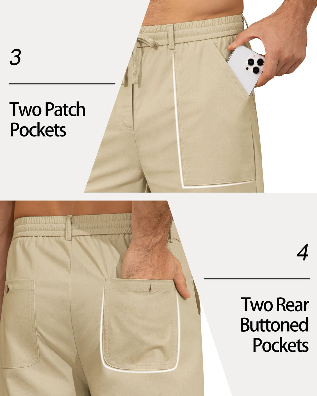 DOWMQ Mens Linen Pants Casual Elastic Waist Drawstring Pants Loose Straight Linen Pant Beach Trousers with 4 Pockets Khaki, M