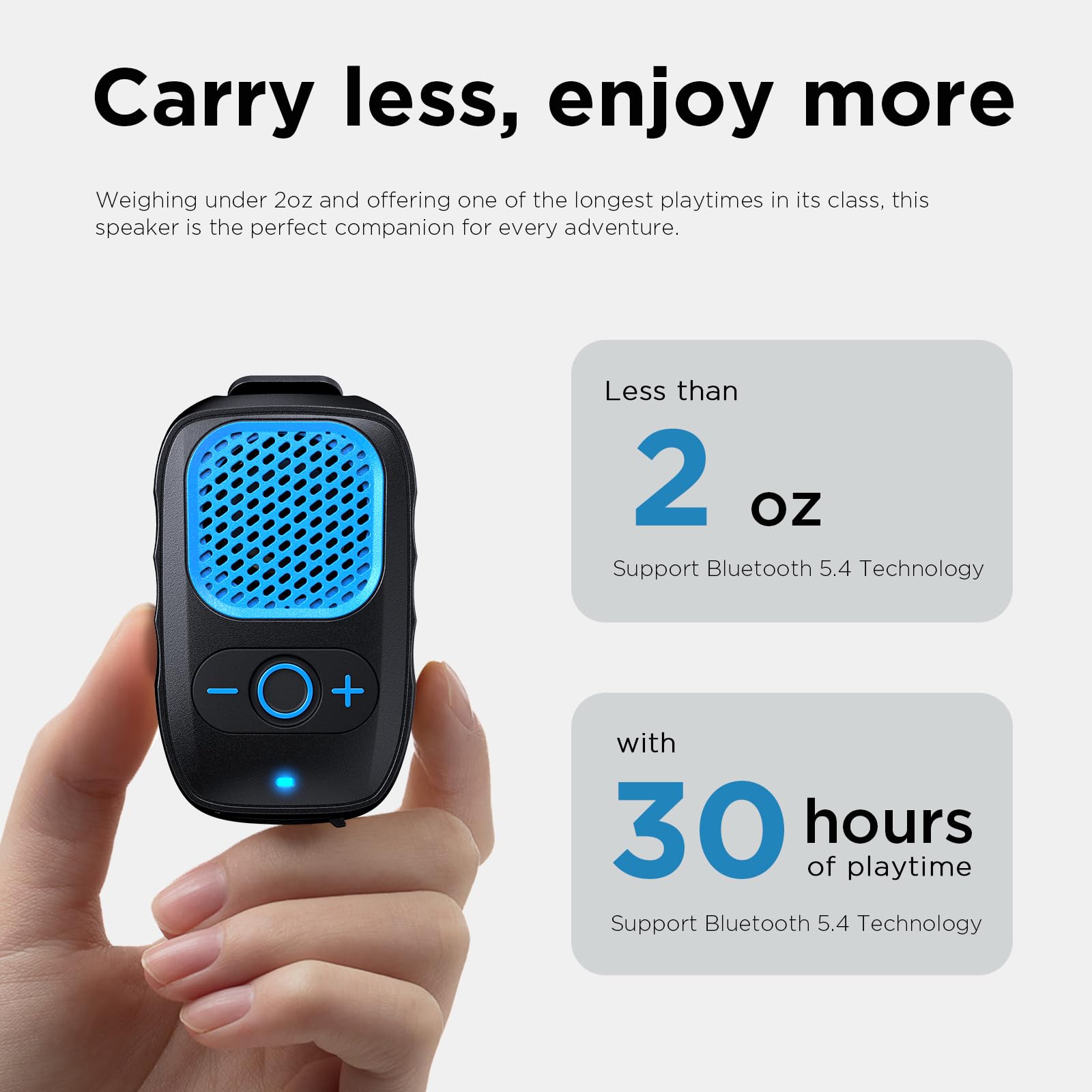 ShellHome Wearable Bluetooth Speaker - 30H Working Time Clip-On Wireless Jobsite Pro Water-Resistant Portable Speaker — Built-in Mic for Hands-Free Music and Calls, Blue (Non-Magnetic)