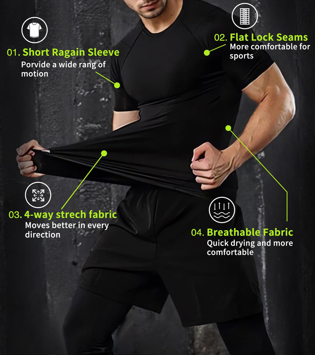 Youper Elite Men's Compression Short-Sleeve T-Shirt, Sportswear for Football, Exercise & Fitness (Medium, Black)