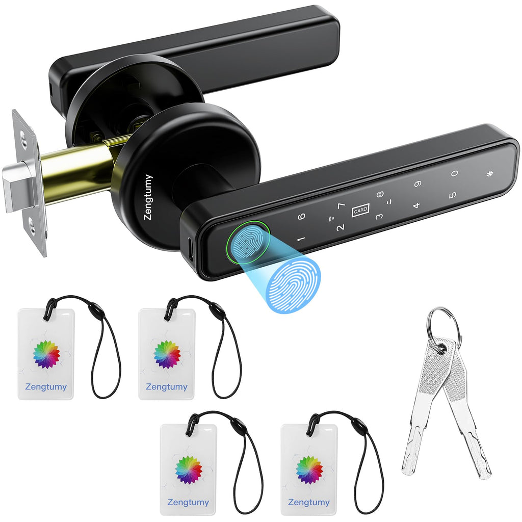 Zengtumy Fingerprint Door Lock, Door Locks for Bedrooms, Biometric Door Lock with Fingerprint/Password/Key/IC Card-Smart Door Lock for Home, Hotel, Office, Apartment