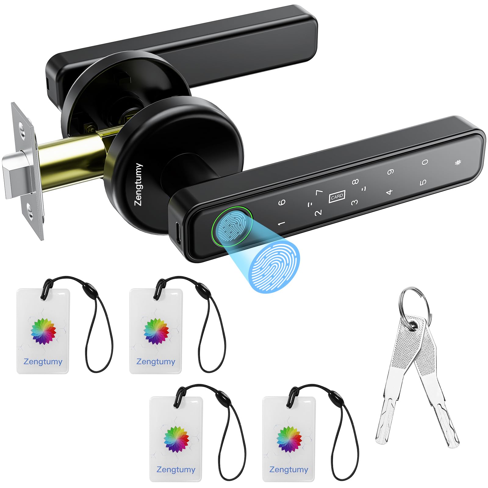 Zengtumy Fingerprint Door Lock, Door Locks for Bedrooms, Biometric Door Lock with Fingerprint/Password/Key/IC Card-Smart Door Lock for Home, Hotel, Office, Apartment