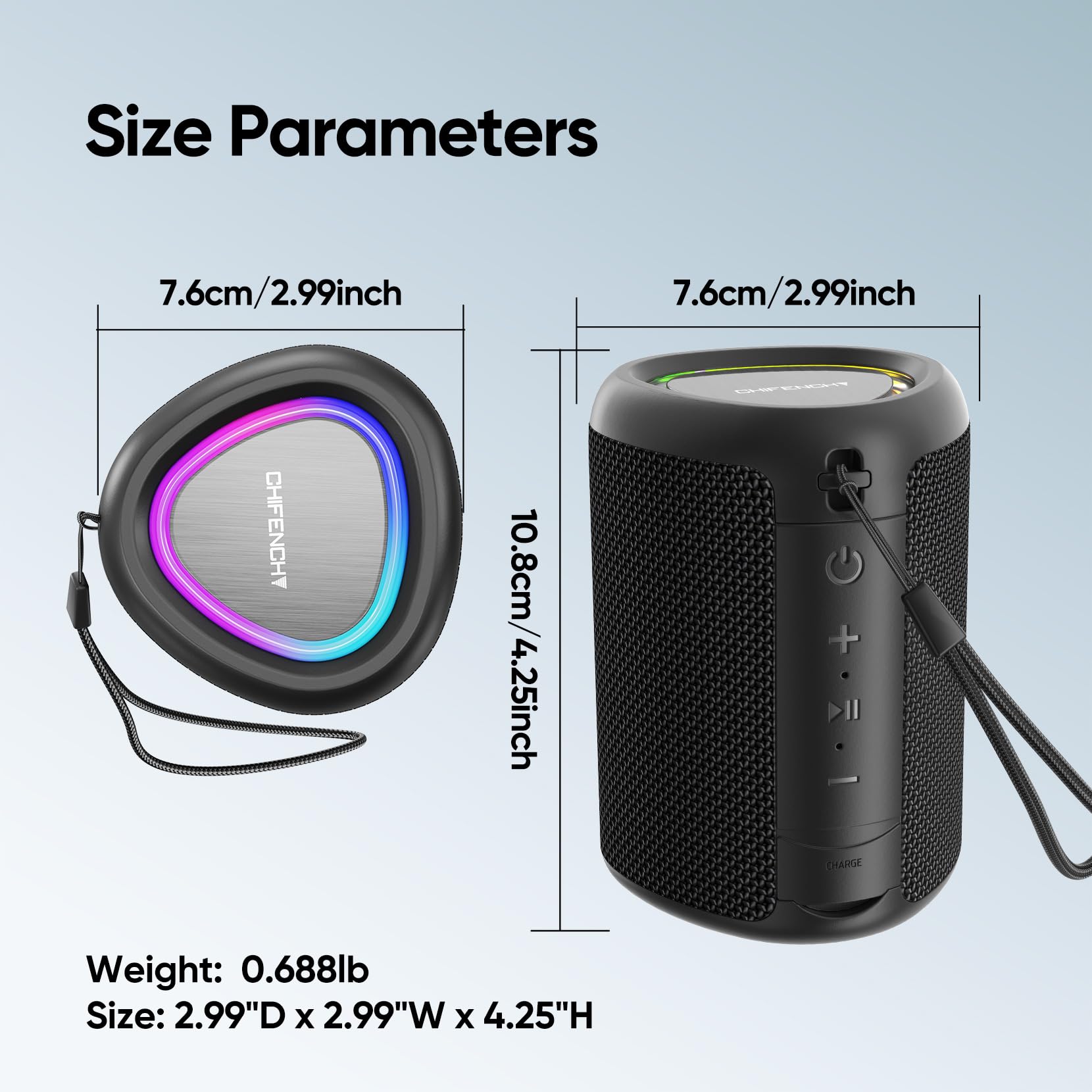 Portable Bluetooth Speaker with Lights, Stocking Stuffers, Powerful Crystal Clear Sound, IPX5 Waterproof, All Day Playtime, BT 5.3, TWS Paring, Small Wireless Speaker for Outdoor, White Elephant Gifts