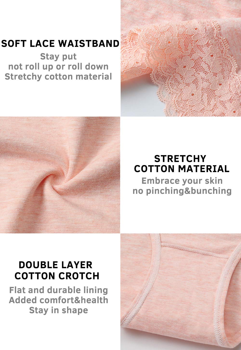 GNEPH Women's Cotton Underwear Soft Lace Bikini Panties Hipster Panty 5 Pack (Light)