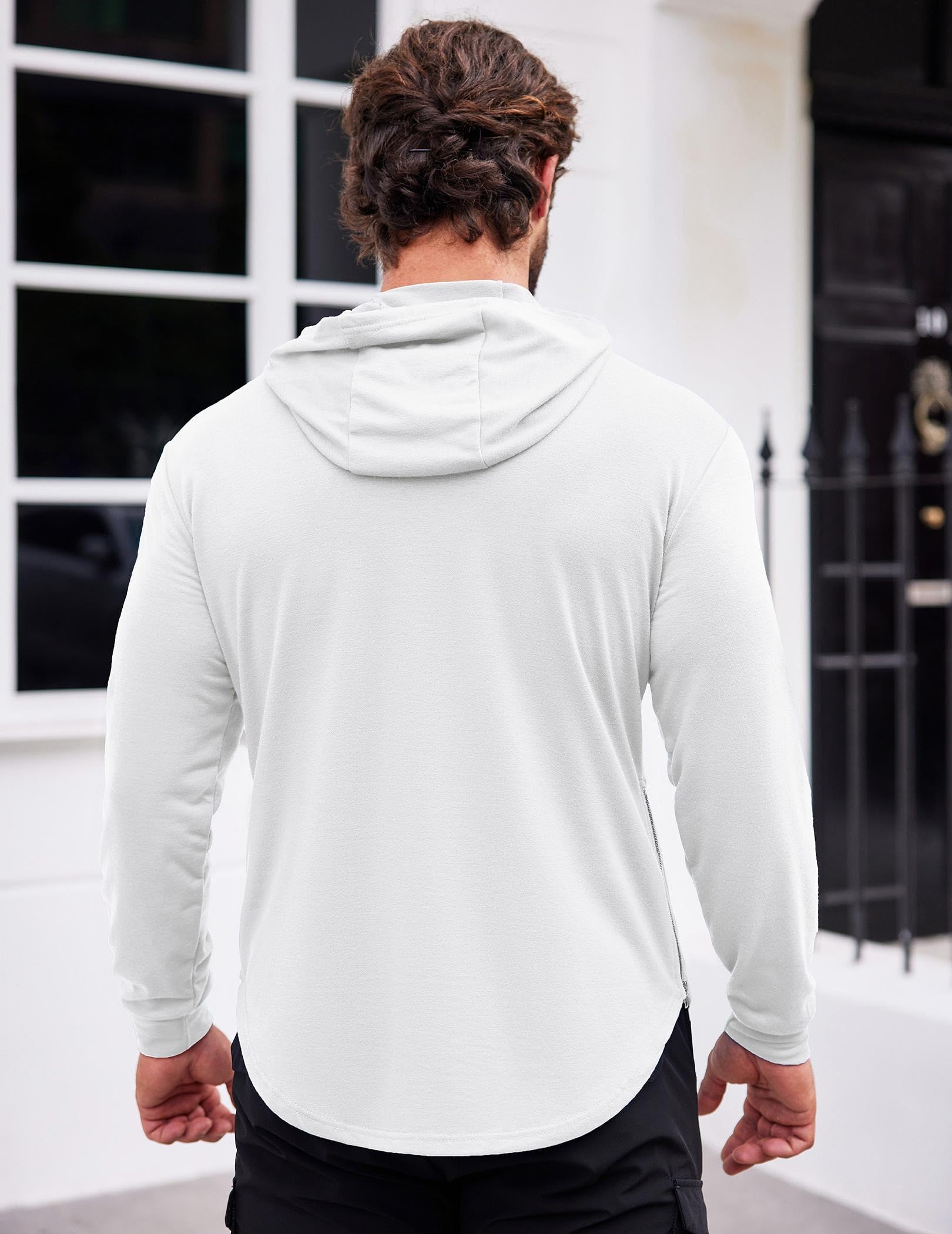 COOFANDY Men's Atheltic Hoodie Lightweight Regular Fit Hooded Sweatshirt Flexible Sportswear for Men, White, X-Large