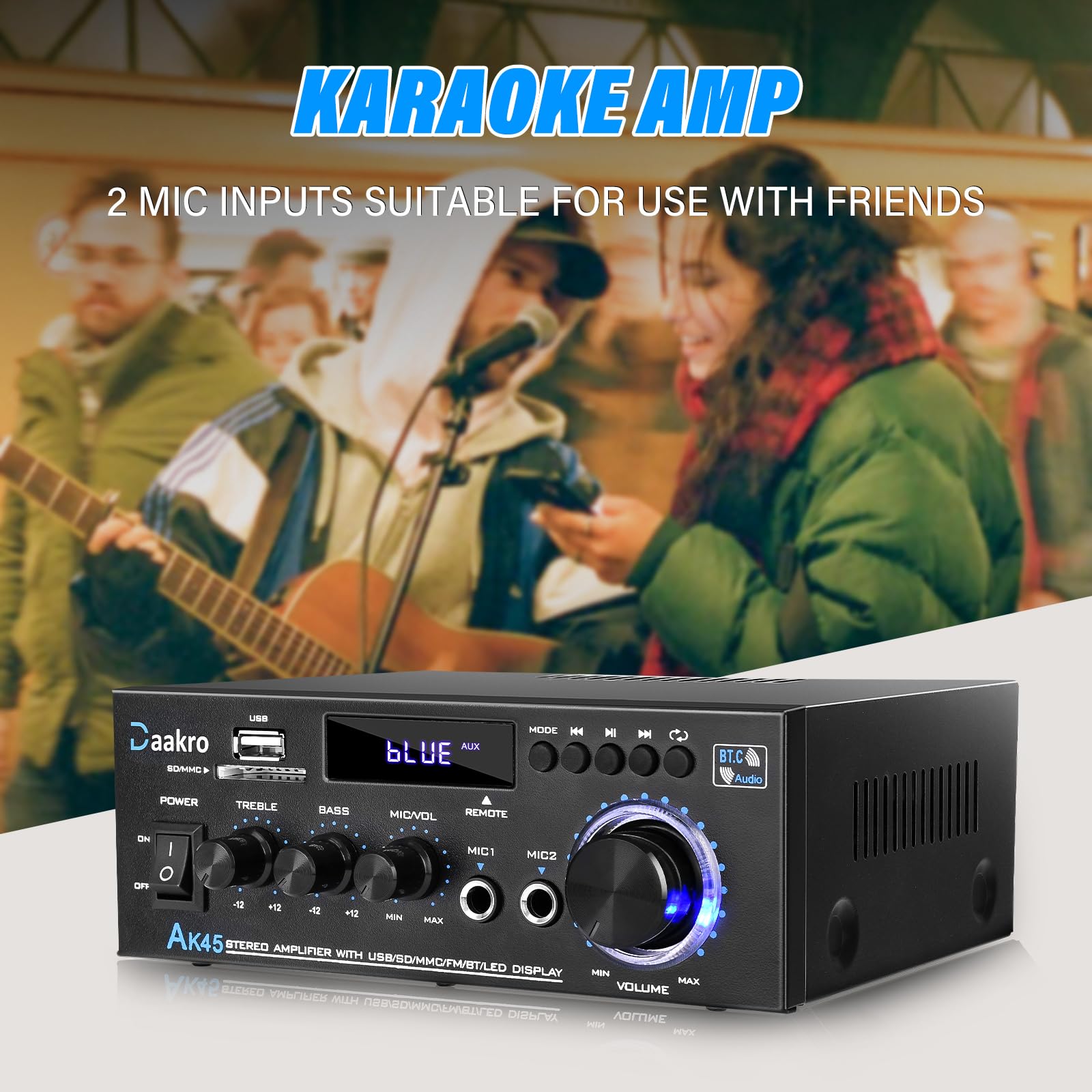 Daakro AK45 Stereo Audio Amplifier,300W Home 2 Channel Wireless Bluetooth 5.0 Power Amplifier System, Home Amplifiers FM Radio, USB, SD Card, with Remote Control Home Theater Audio Stereo System