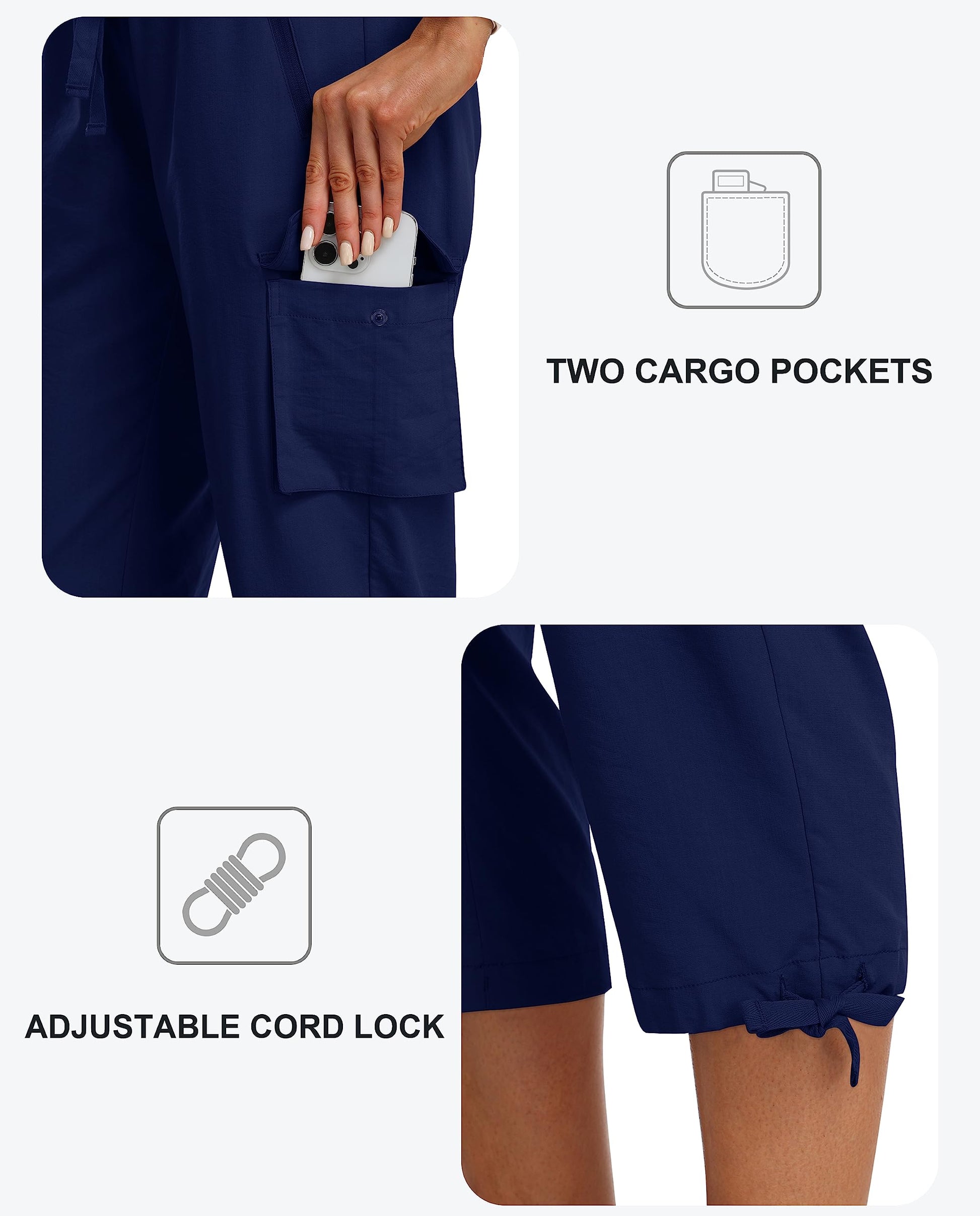 MoFiz Women's Hiking Capris Pants Lightweight Quick Dry Athletic Casual Outdoor Cargo Pants for Women Navy M