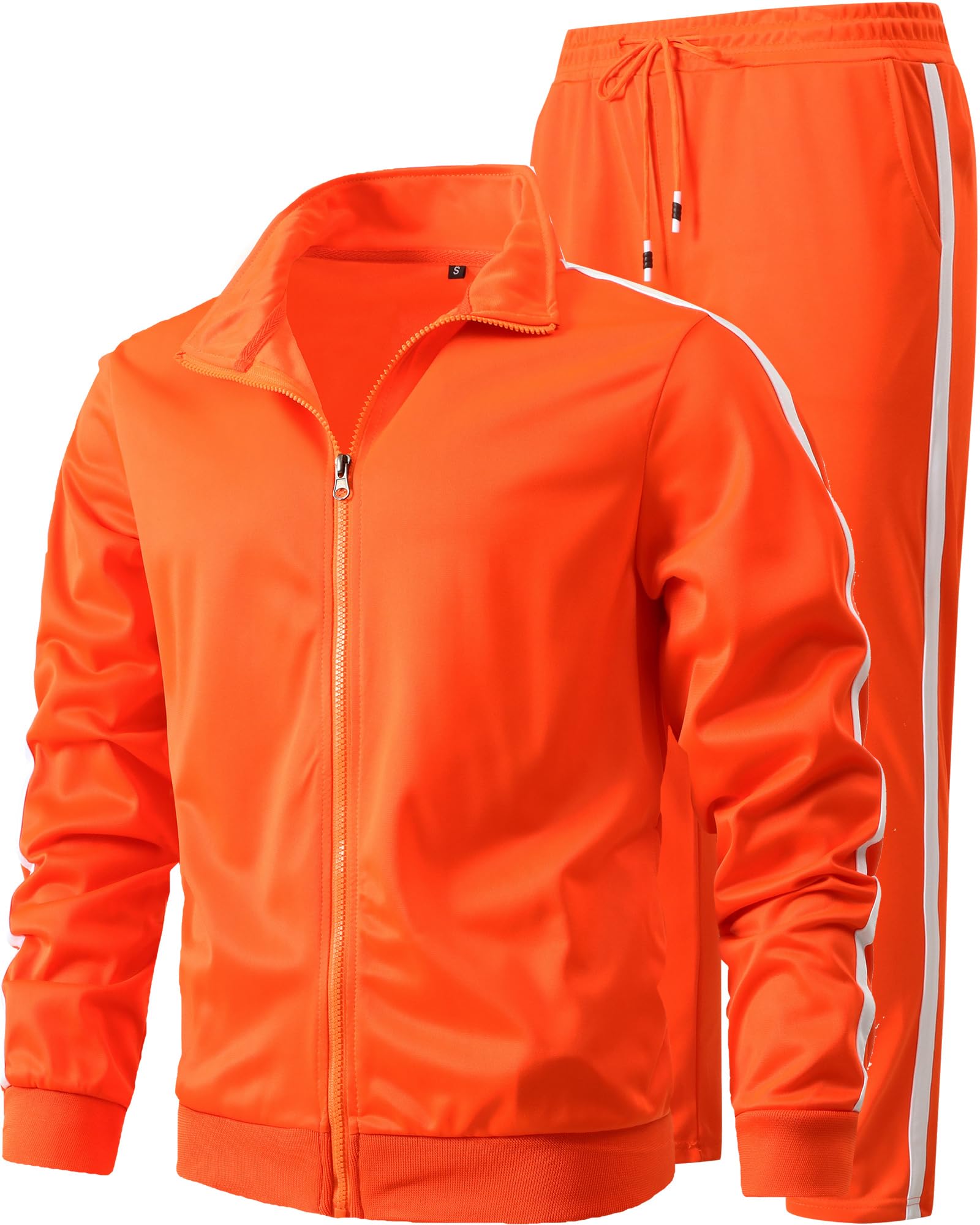 GXAMOY Men's Athletic 2 Pieces Tracksuit Casual Full Zip Jogging Sweat Suit Workout Sports Set Sportswear Orange(TZ001) XL