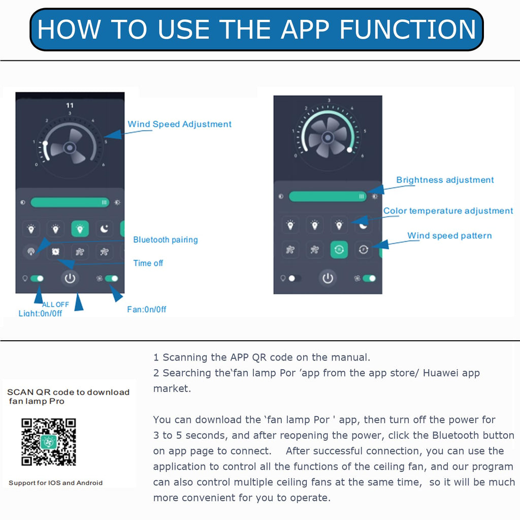 FUMLTP 52 inch Modern Ceiling Fans with Lights APP/Remote Control, Low Profile Reversible 6 Speeds Ceiling Fan Light for Indoor/Outdoor Patio Bedroom Living Room,Black