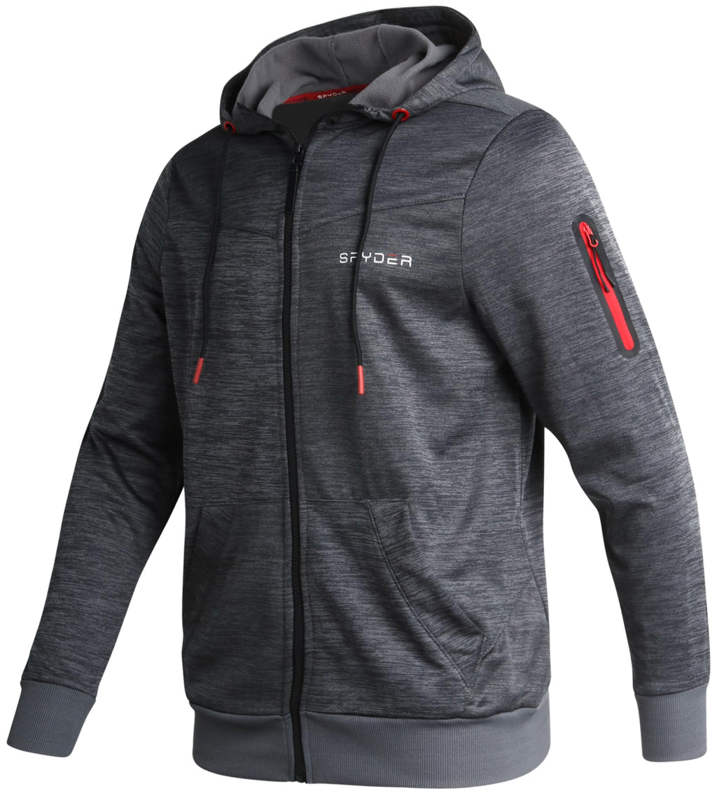 Spyder Men's Active Sweatshirt - Performance Tech Fleece Zip Hoodie Sweatshirt - Workout Full Zip Track Jacket for Men (S-XL), Size Medium, Charcoal Heather