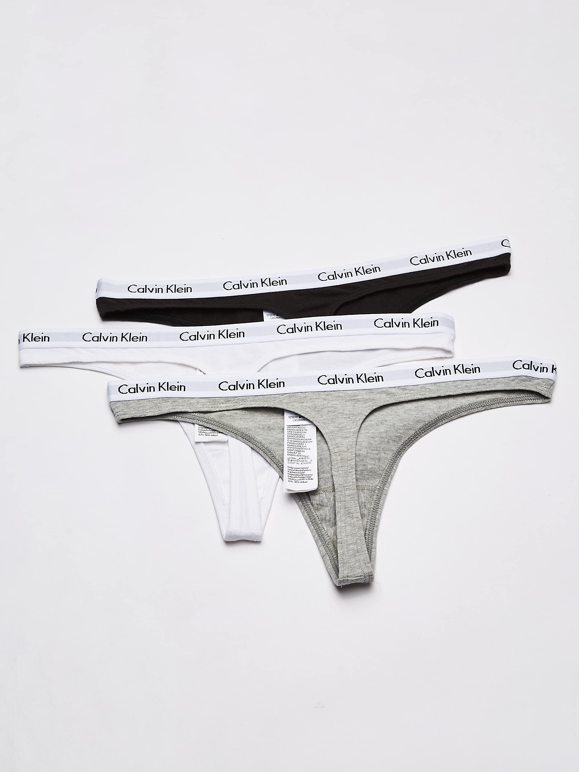 Calvin Klein Women's 3 Pack Carousel Thong Panty, Black/White/Grey Heather, Small