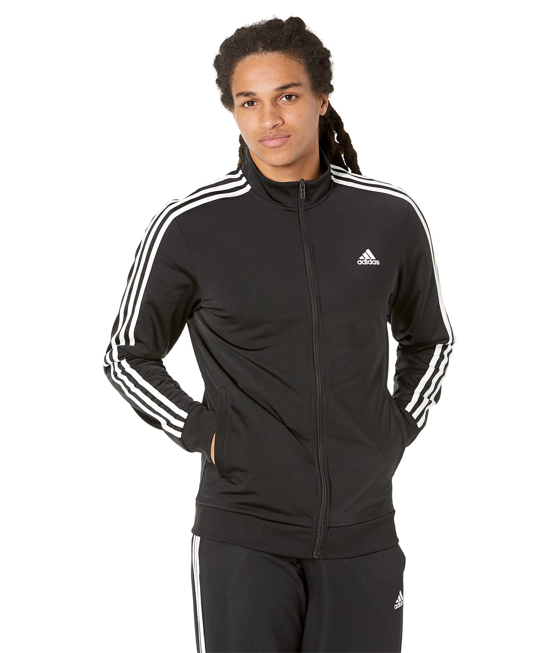 adidas Men's Essentials Warm-up 3-Stripes Track Top, Black/White, Medium