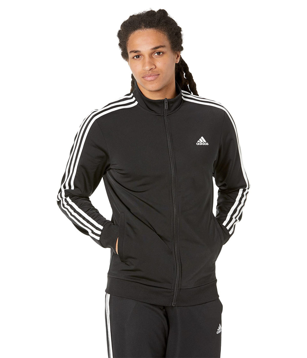adidas Men's Essentials Warm-up 3-Stripes Track Top, Black/White, Medium