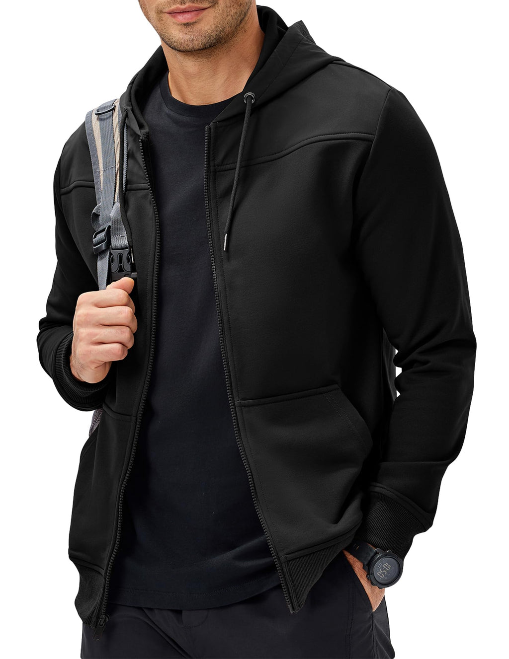 JMIERR Men's Casual Full Zip Up Hiking Warm Hoodies Drawstring Running Outdoor Workout Hooded with Pockets, M, Black