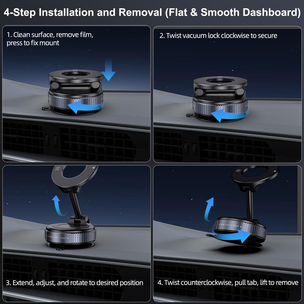 Jikasho Vacuum Magnetic Suction Phone Holder, Foldable and Retractable Hands-Free Suction Cup Phone Mount for Car/Gym/Mirror/Smooth Surface, Compatible with iPhone Android and All Smartphones (Black)