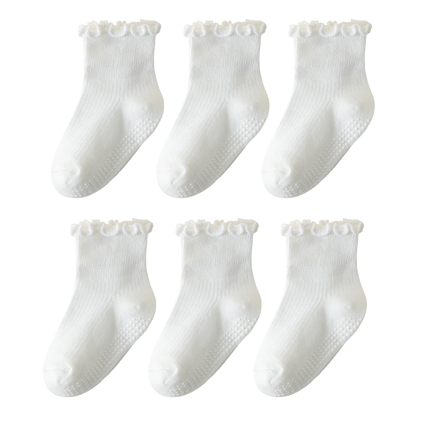 ANYANIME 6 Pairs Toddler Ruffle Socks for Girls - Baby Grip Non Slip Cute Grippy Frilly
