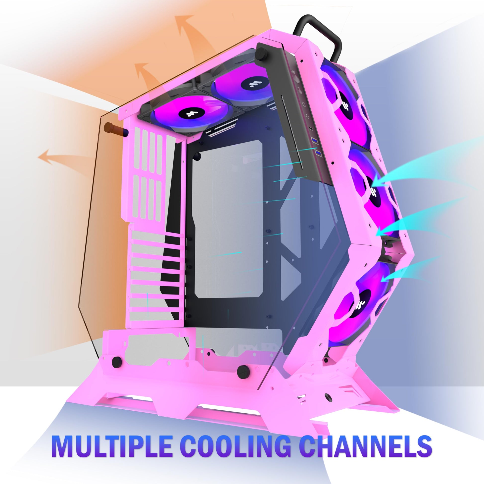 KEDIERS PC Case C570 ATX Mid Tower Tempered Glass Gaming Computer Open Frame Case with 5 PWM ARGB Fans (Pink)