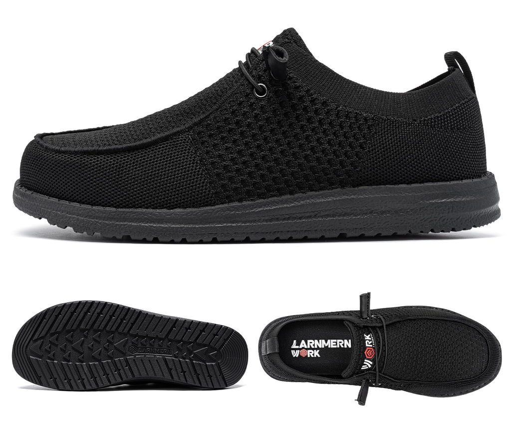 LARNMERN Slip On Steel Toe Shoes Men Lightweight Comfortable Lounging Walking Sneakers Safety Work Steel Toe Loafers(13 Wide Men, Black)