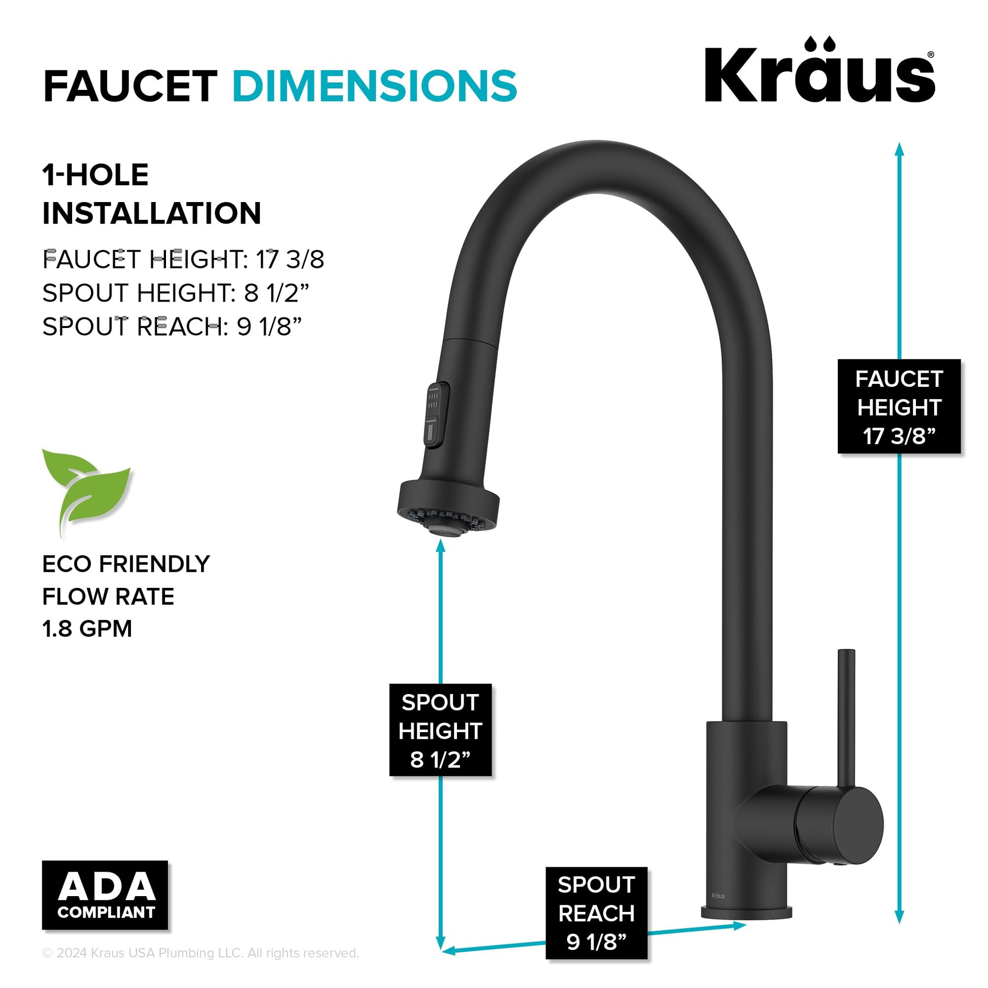 KRAUS Bolden 2-Function Single Handle Pull Down Kitchen Faucet in Matte Black, KPF-1616MB