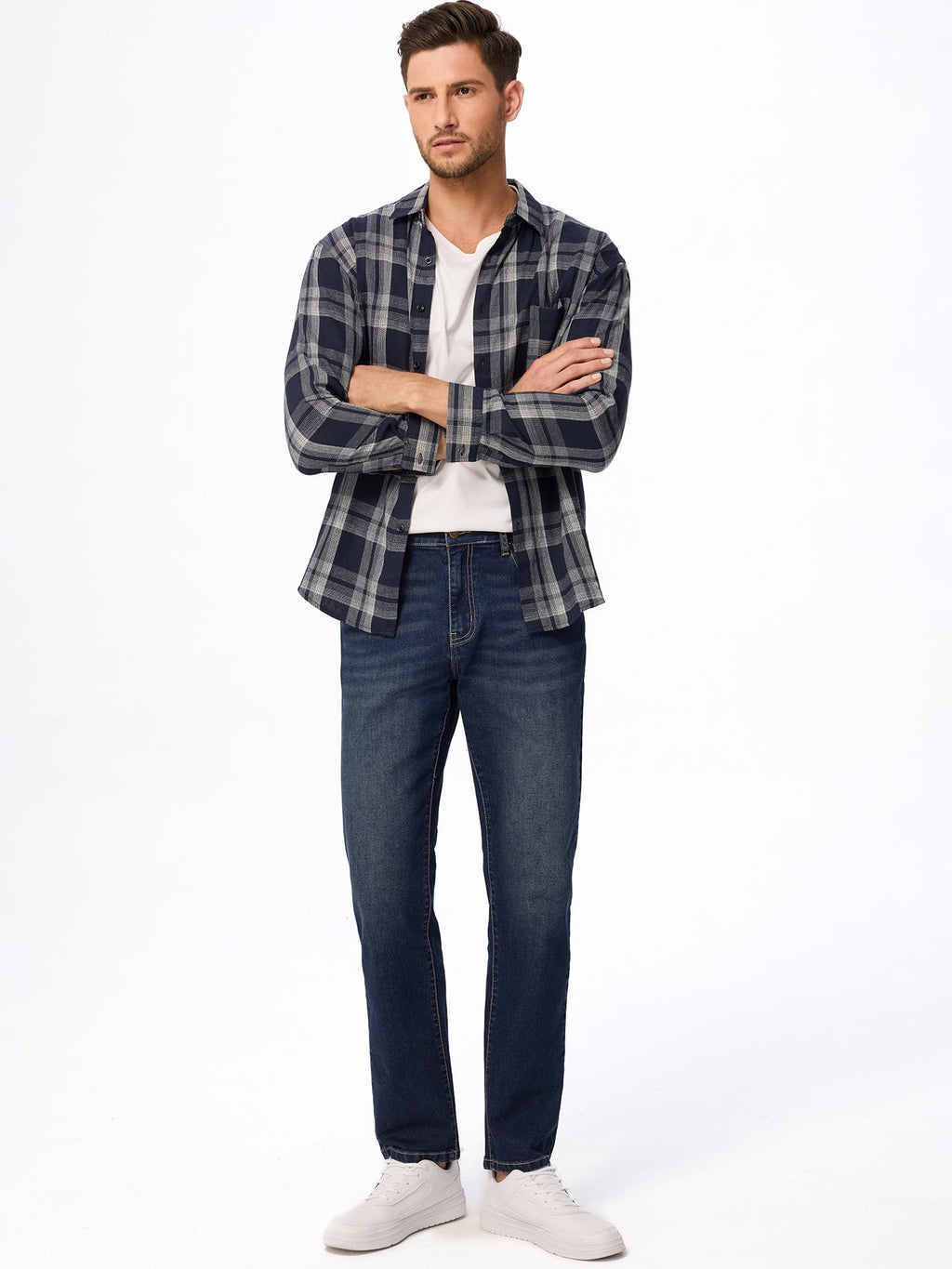 JMIERR Men's Jeans Classic Fit Comfort Flex Jean for Man Stretch Denim Jeans Straight Leg Pants with 5 Pockets, 2XL, Dirty Blue