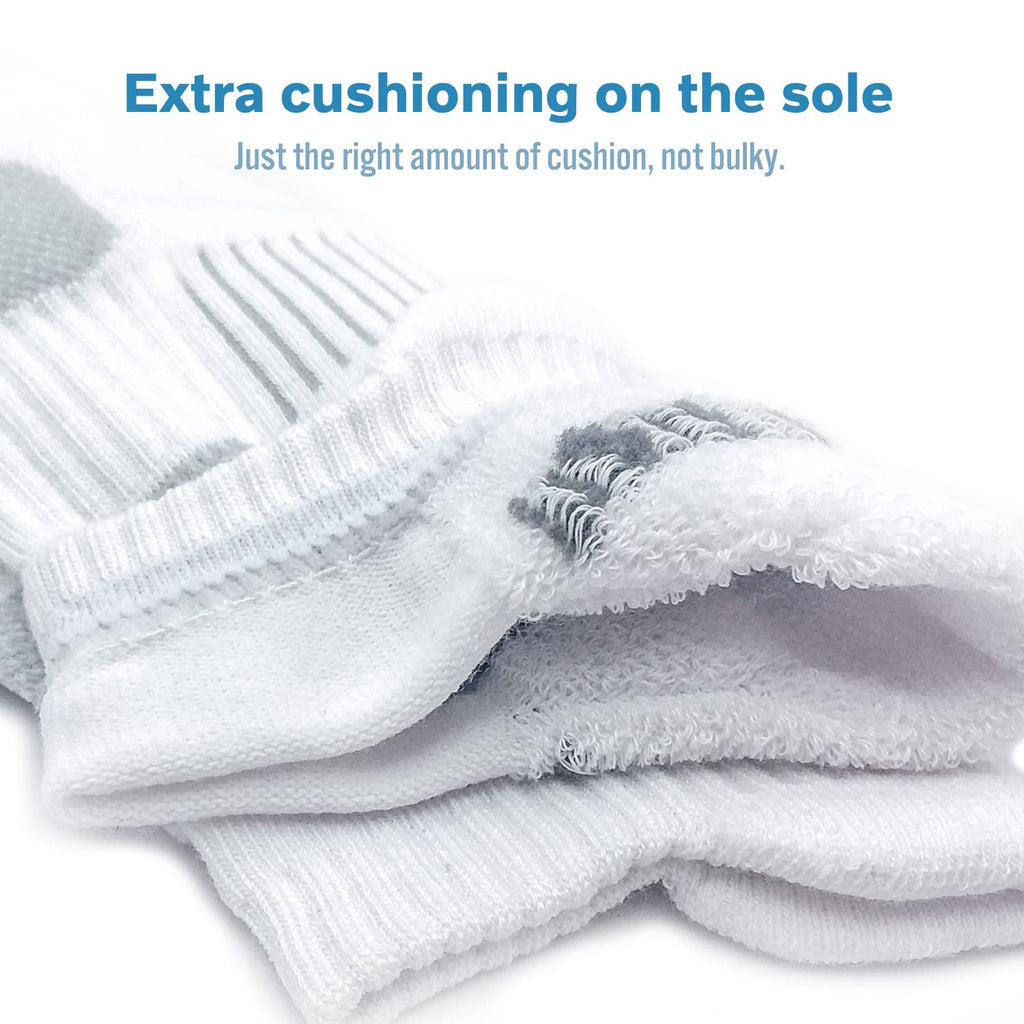 BERING Women's Athletic Running Cushioned Ankle Socks, Size 6-9, White, 6 Pairs