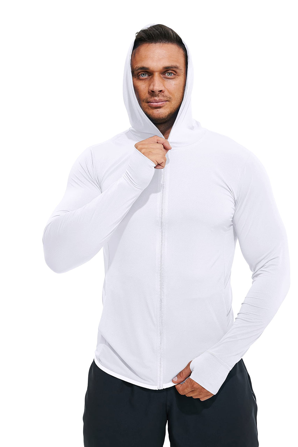 Men's Full Zip UPF 50+ Sun Protection Hoodie Long Sleeve Shirts with Pockets Light Jacket Lightweight Hoodies for Men White Medium