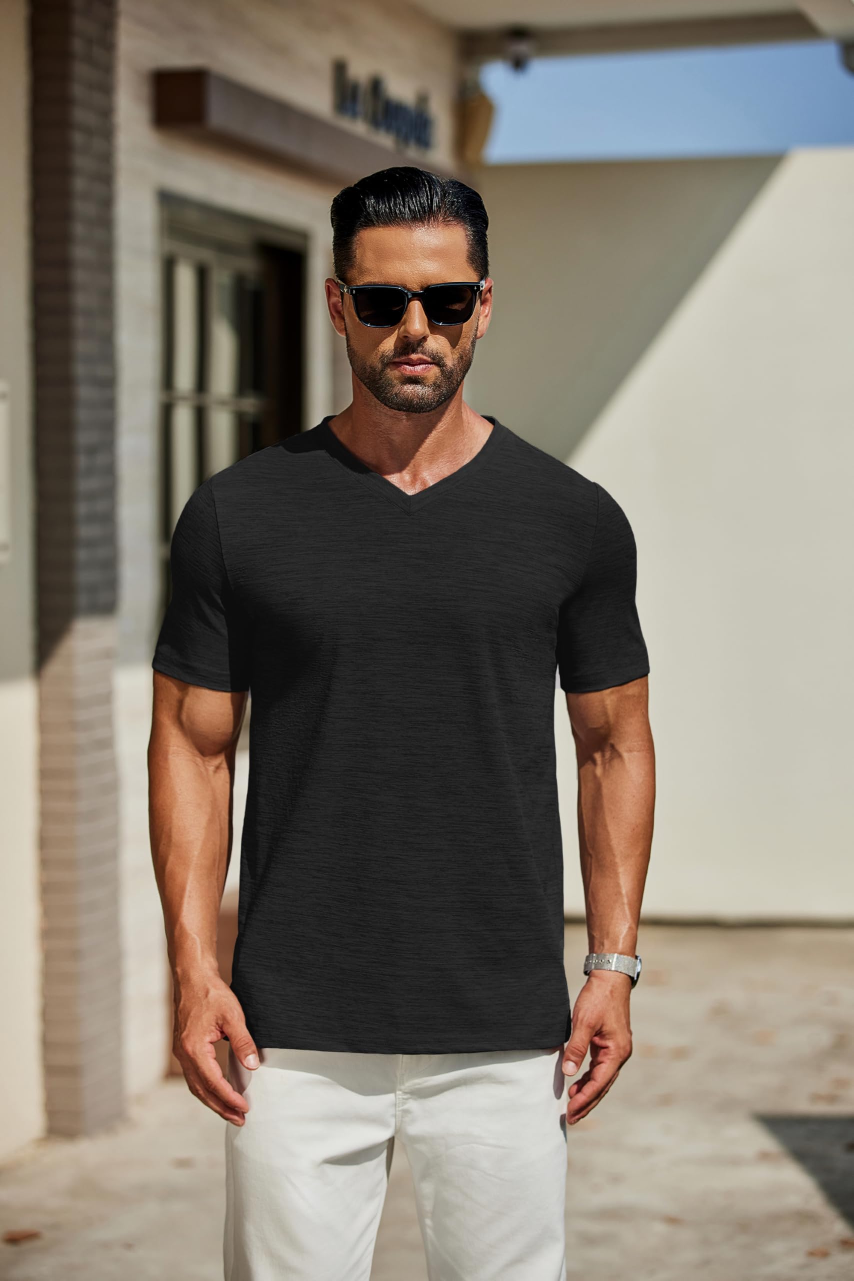 COOFANDY Men's T Shirts Short Sleeve Classic V Neck T-Shirt Casual Summer Basic Tee Shirt Black