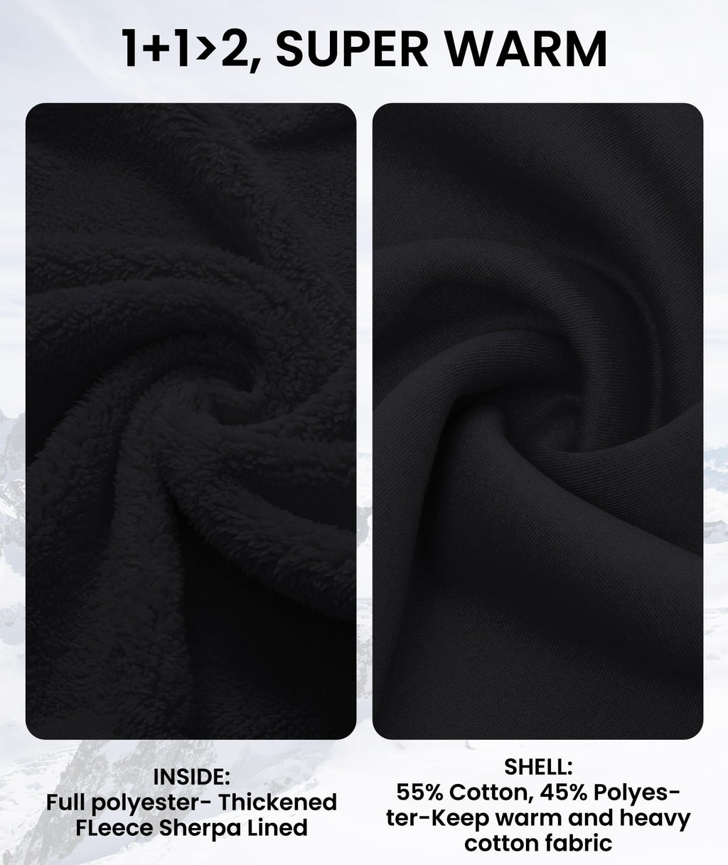 GEEK LIGHTING Hoodies for Men Heavyweight Fleece Sweatshirt - Full Zip Up Thick Sherpa Lined All black L