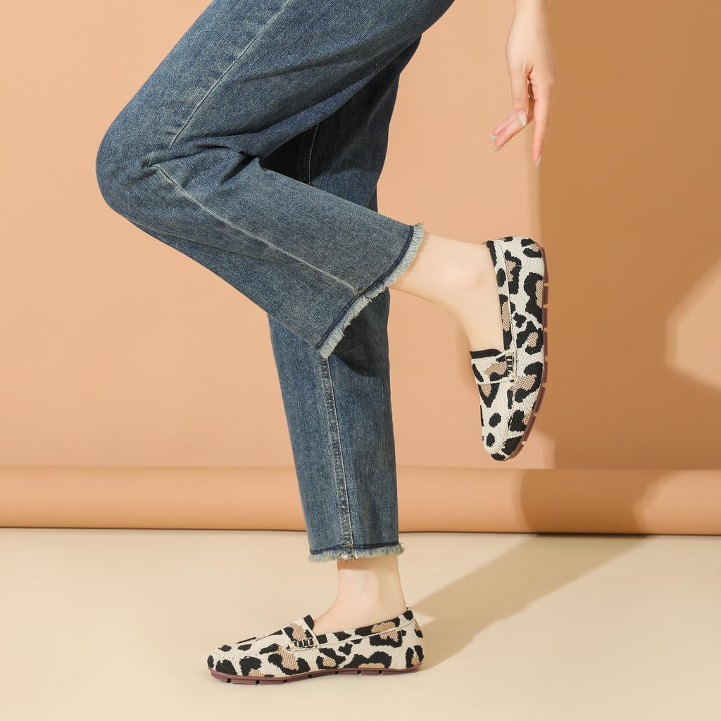 Loafer Shoes for Women Comfortable Casual Women's Loafer Shoes Flat Shoes-Leopard Print-6.5