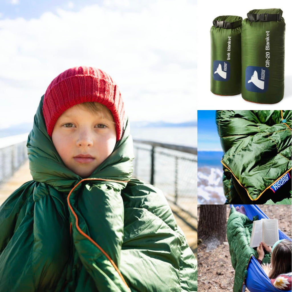 Horizon Hound Trek Down Camping Blanket - Outdoor Travel Quilt, Green | Insulated, Lightweight & Warm Gear for Sleep, Camping, Stadium, Hiking & Festivals | Water Resistant, Packable & Compact