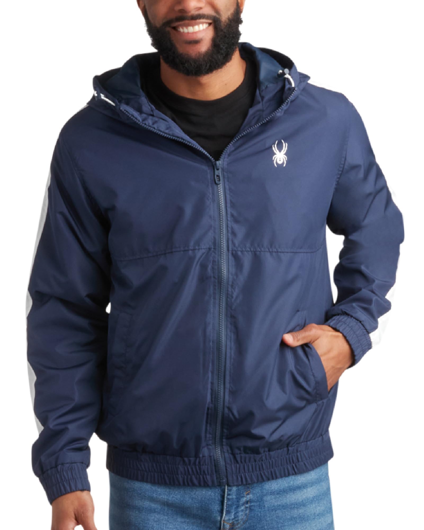 Spyder Mens Windbreaker Jacket - Lightweight Wind & Water-Resistant Hooded Zip Up Jacket for Travel Running Golf & Daily Wear, Size Large, True Navy