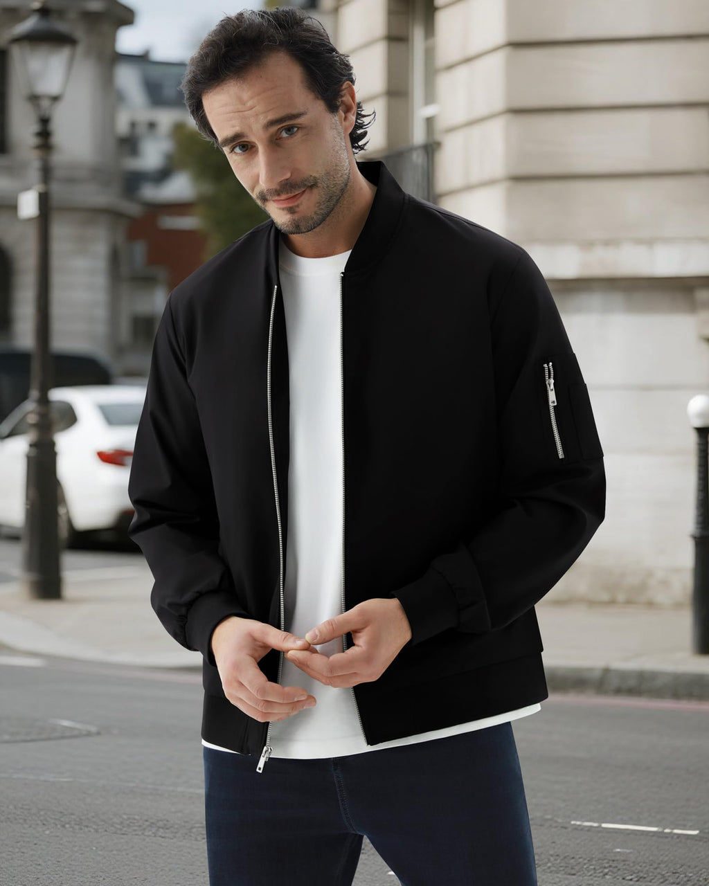 WULFUL Men's Bomber Jacket Lightweight Casual Windbreaker Zip Up Coat with Pocket