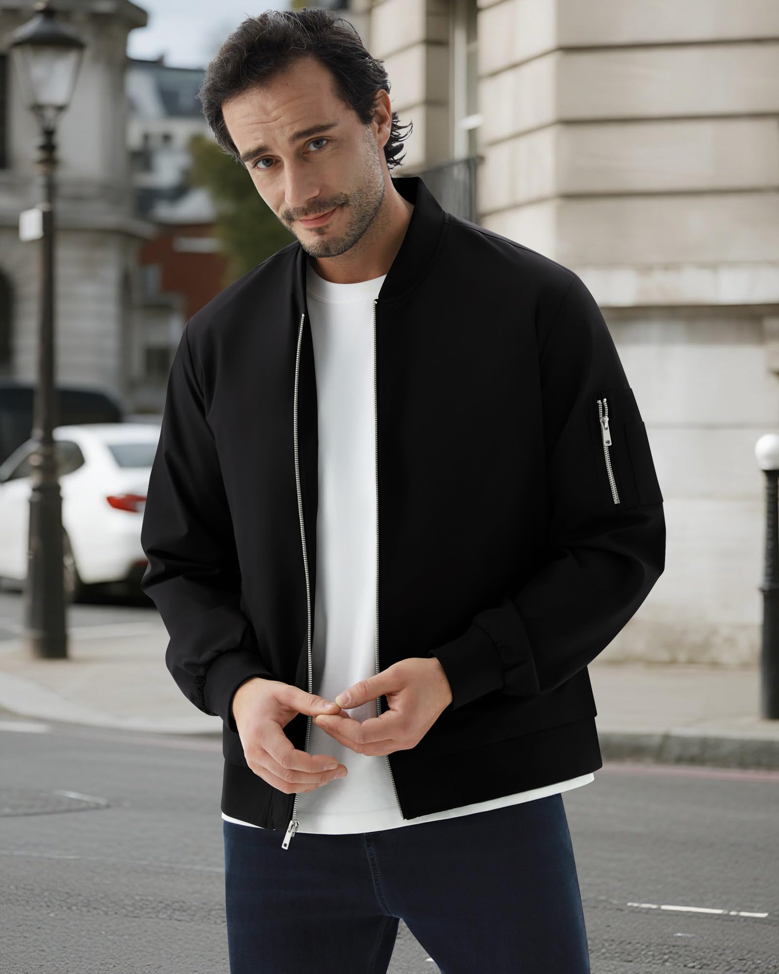 WULFUL Men's Bomber Jacket Lightweight Casual Windbreaker Zip Up Coat with Pocket