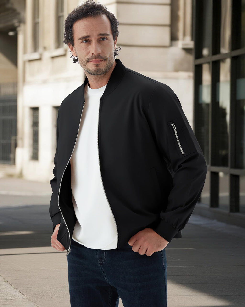 WULFUL Men's Bomber Jacket Lightweight Casual Windbreaker Zip Up Coat with Pocket