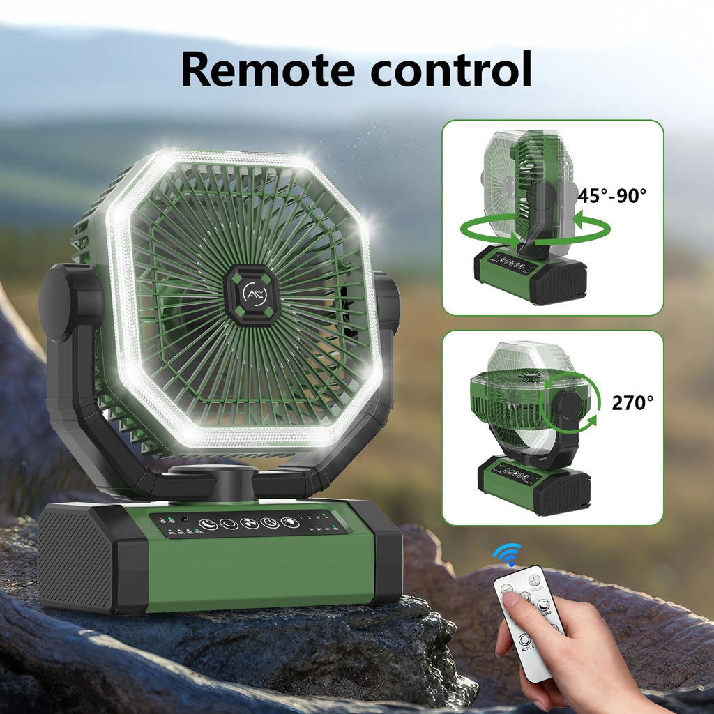 Portable Fan 24000mAh Battery Powered with Remote & LED, 4 Speed Strong Airflow, Desk/Camping/Outdoor/Gym Fan for Office Travel Treadmill Camping Gear