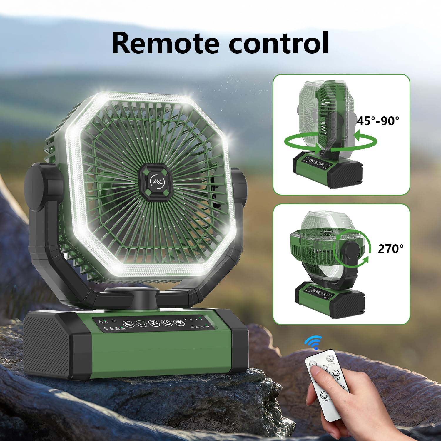 Portable Fan 24000mAh Battery Powered with Remote & LED, 4 Speed Strong Airflow, Desk/Camping/Outdoor/Gym Fan for Office Travel Treadmill Camping Gear