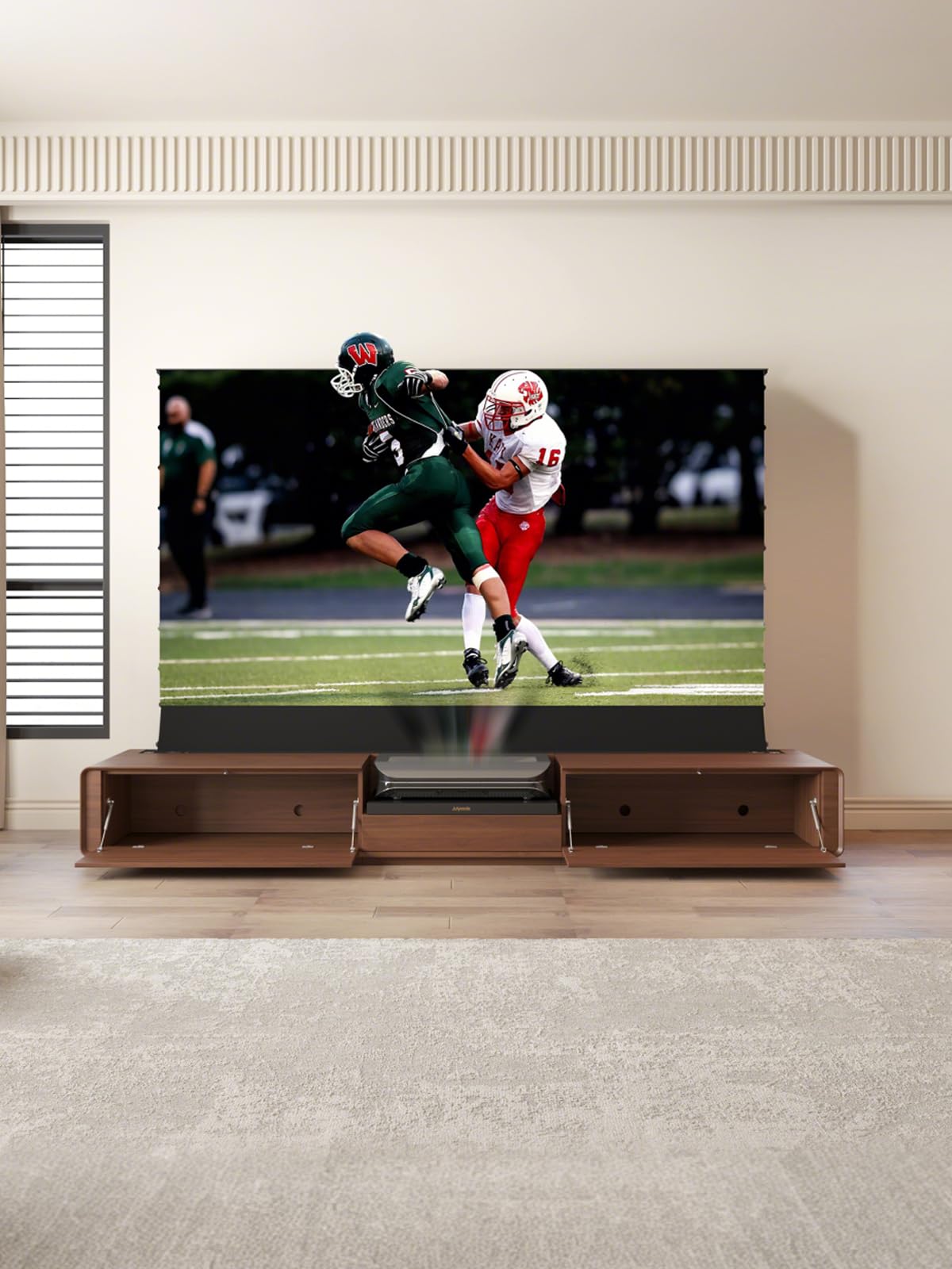 Julycode SW-X300 Floor-Rising Screen Laser Tv Integrated Cabinet with 120inch Home Cinema for UST Laser tv (120inch Smart Cabinet + Awol3500)
