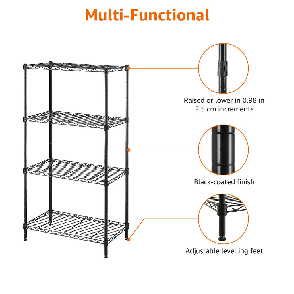 Amazon Basics 4-Shelf Steel Wire Storage Rack, Adjustable, Sturdy, Easy Assembly, 13.4 D x 23.2 W x 48 H in, Black