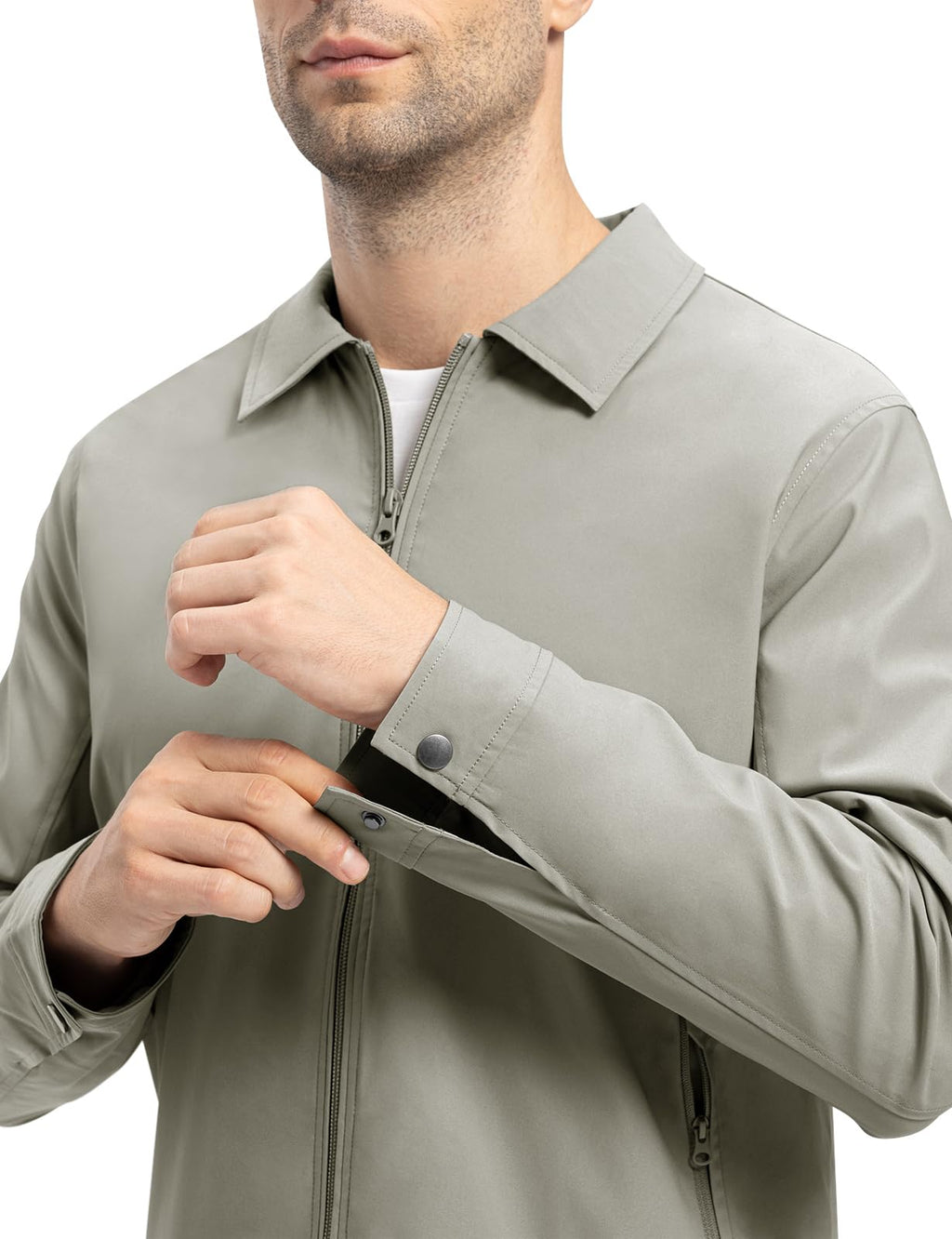 TBMPOY Men's Lightweight Jackets Casual Windbreaker Stylish Light Fall Spring Golf Work Dress Business Light Gray L