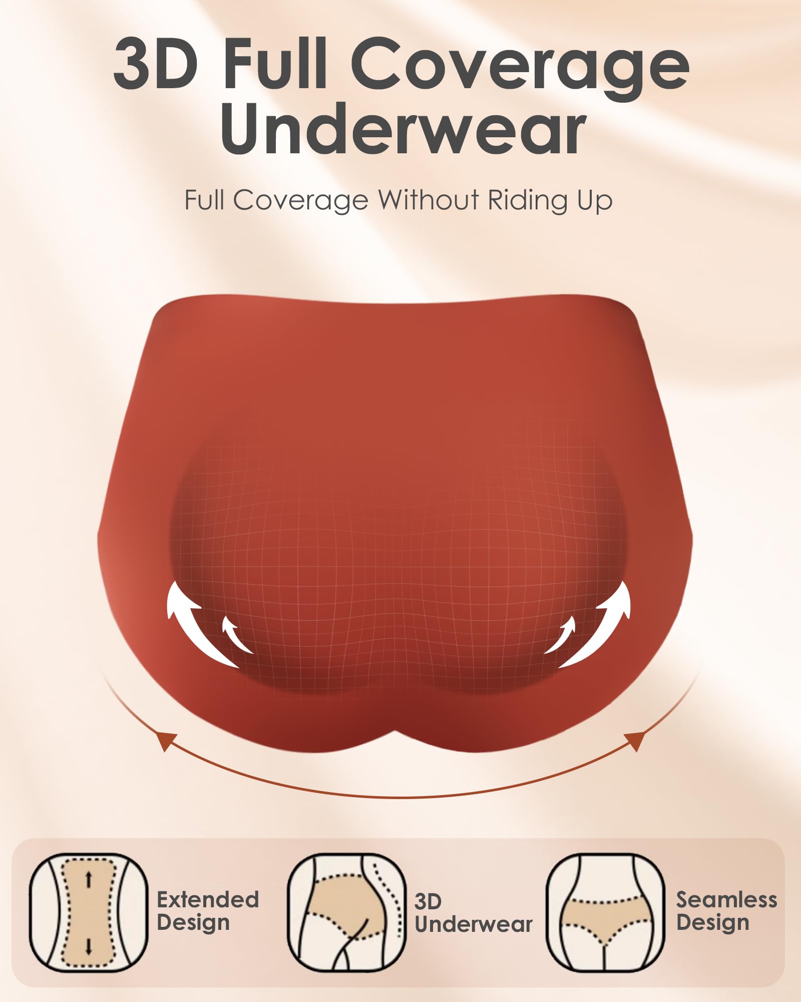 Womens Underwear Seamless Full Coverage Breathable Briefs No Show Silky Stretch High Waisted Ladies Panties 6 Pack (US, Alpha, Large, Regular, Regular, 6 Color Packs)