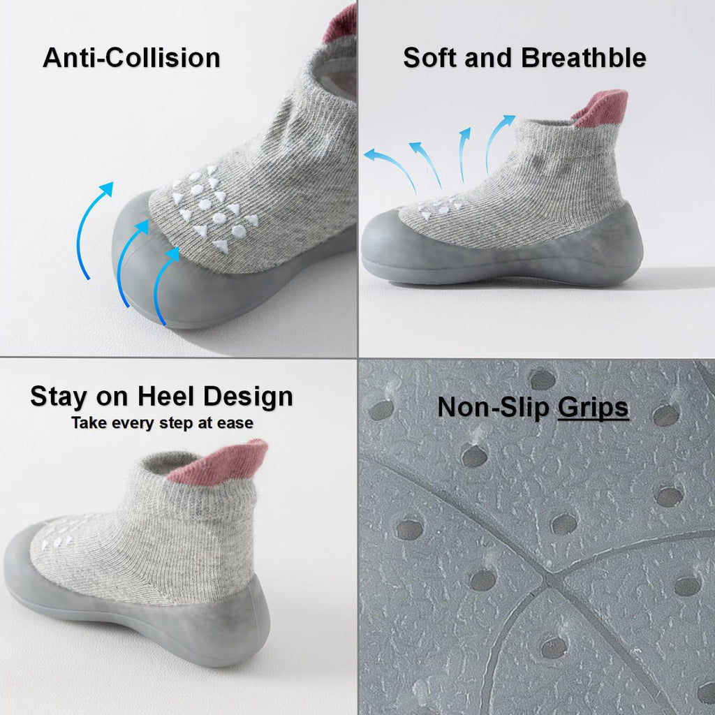 Hstyle Baby Sock Shoes Toddler Walking Shoes Infant Non-Slip Slippers Soft Rubber Sole Sneakers for Baby Boys Girls