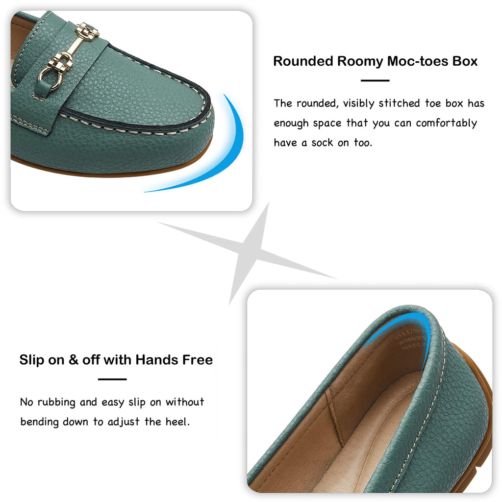 KORDAL Women's Comfortable & Lightweight Green Leather Loafers Slip-Ons Driving Mocs Walking Shoes Cute Business Casual Dress Shoes Work Flats for Women 7.5 M US