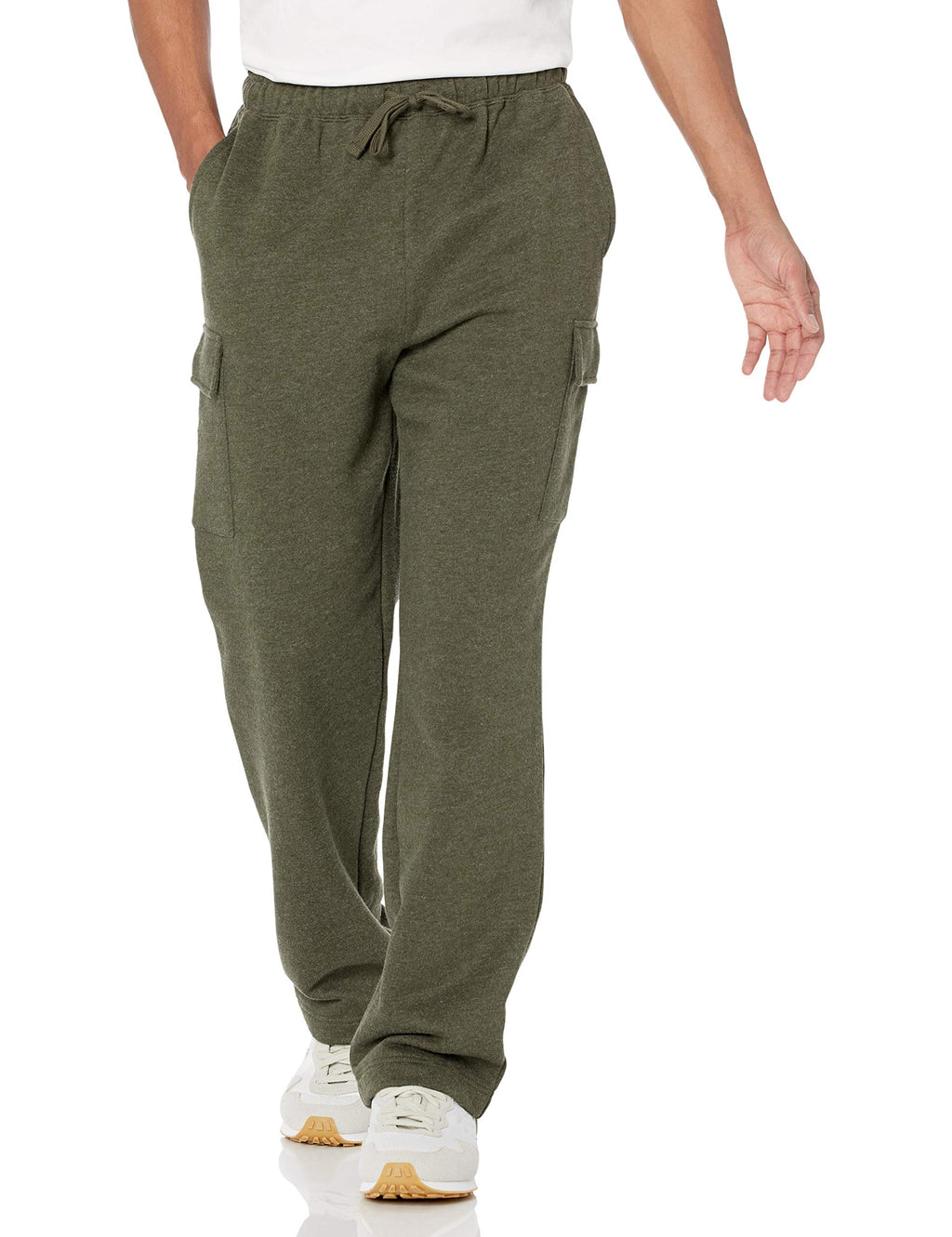 Amazon Essentials Men's Cargo Fleece Sweatpant with Open Hem, Olive Heather, Medium