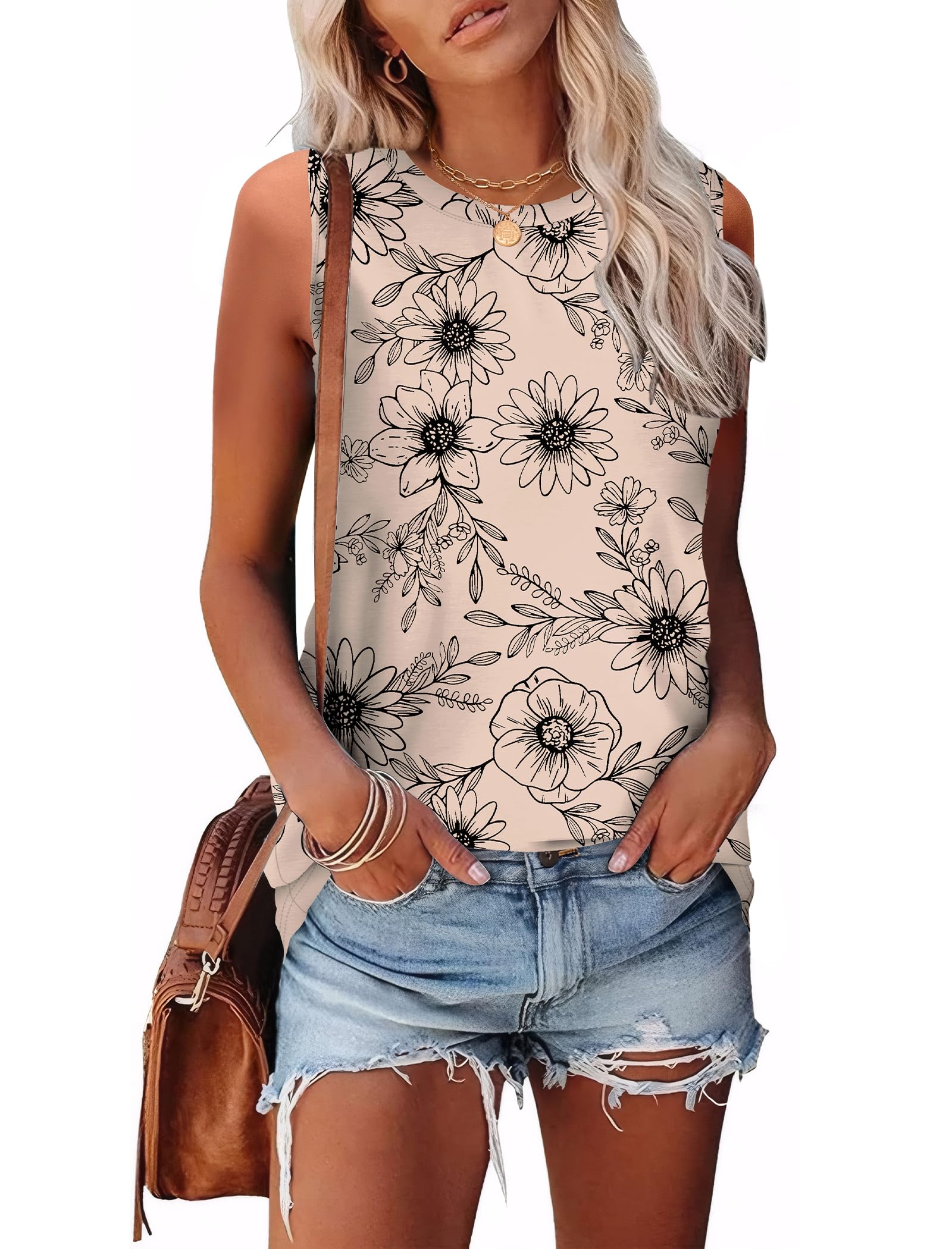 Clothes for Women Fashion Spring Tops 2025 Cute Summer Outfits Round Neck Ladies Tops and Blouses Work Floral Apricot M