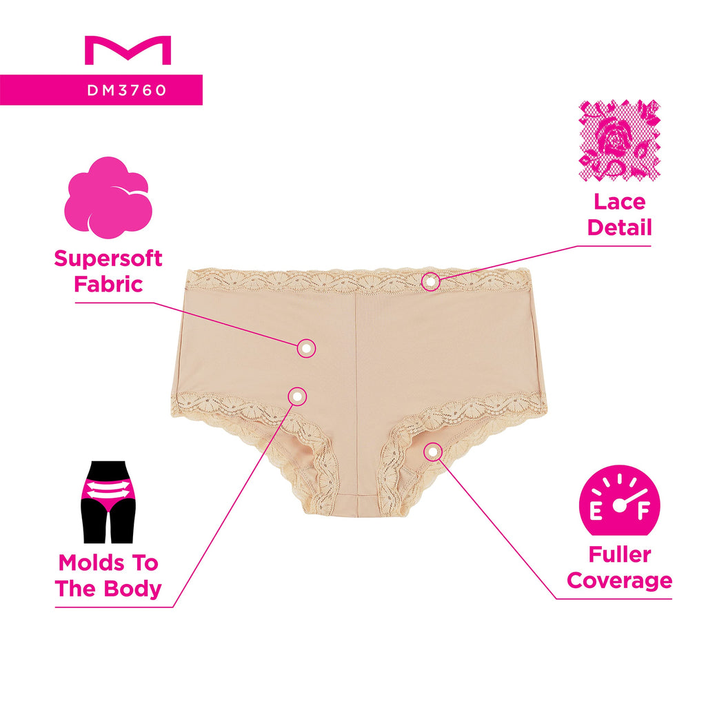 Maidenform Women's Underwear, Microfiber with Lace Boyshort Panties, One Fab Fit, 3-Pack, Sandshell/Modern Dot/Leopard Print